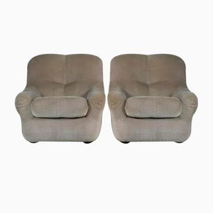 Space Age Armchairs in Beige Ribbed Velvet. France, 1970s, Set of 2