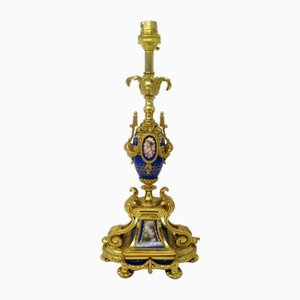 Antike französische Sèvres Tischlampe aus vergoldeter Bronze & Porzellan