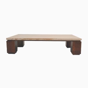 Italian Travertine & Wengé Coffee Table, 1970s