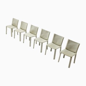 Vintage Cab 412 Dining Chairs in Grey Leather by Mario Bellini for Cassina, Set of 6