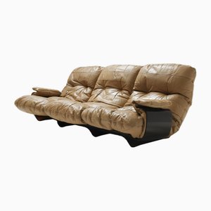 Vintage Marsala Sofa in Beige Patchwork Leather by Michel Ducaroy for Ligne Roset