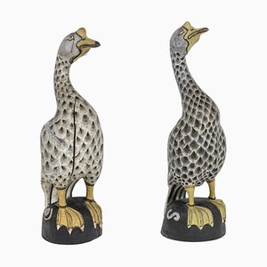 Carved and Lacquered Wood Ducks, 1950s, Set of 2