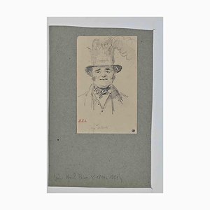 Léon Morel-Fatio, hombre con sombrero de copa, dibujo a lápiz, del siglo XIX