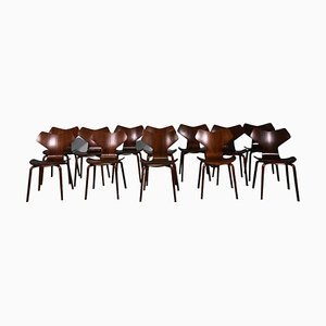 Grand Prix Wooden Chairs by Arne Jacobsen for Fritz Hansen, 1950, Set of 12