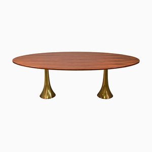 Bernini Oval Table with Bronze Legs and Wooden Top by Angelo Mangiarotti, 1957