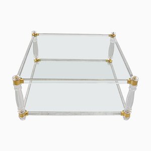 Vintage Acrylic Glass and Brass Coffee Table, 1970s