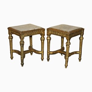 Italian Gold Giltwood Side Tables with Marble Top, 1840, Set of 2