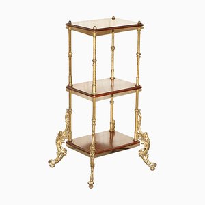 Antique French Side Table in Hardwood and Brass, 1880