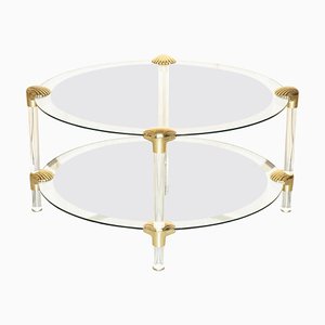 Mid-Century Modern Coffee Table in Brass and Silvered Glass, 1950s