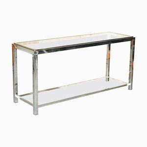 Mid-Century Modern Italian Chrome Brass and Glass Console Table, 1970s