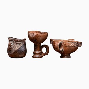Yaka Suku Monocyclic Ceremonial Drinking Cups, Set of 3