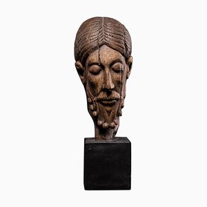 Terracotta Crooked Brown Cross Cast of Head of Christ