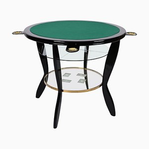 Italian Ebonized Beech and Brass Game Table with Glass Shelves attributed to Gio Ponti, 1950s