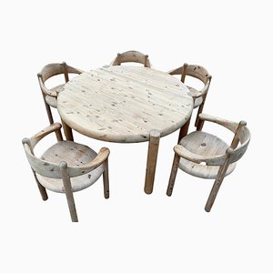 Tavolo da pranzo brutalista rotondo allungabile con sedie di Rainer Daumiller, 1971, set di 6