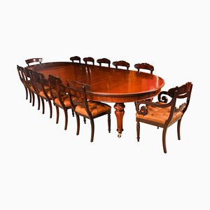 13ft 19th Century William IV Dining Table & Dining Chairs, Set of 13