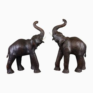 Large Leather-Covered Elephants, Set of 2
