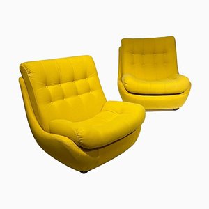 Space Age Czechoslovakian Easy Chairs in Yellow, 1960s, Set of 2