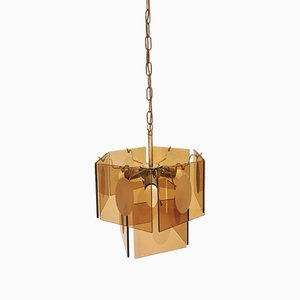Mid-Century Chandelier in Smoked Glass from Vistosi, 1960s