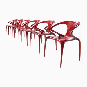Ava Bridge Dining Chairs in Red by Song Wen Zhong for Roche Bobois, Set of 6