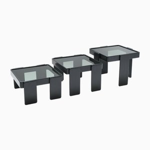 Tables Gigognes Vintage Noires par Gianfranco Frattini pour Cassina, Set de 3