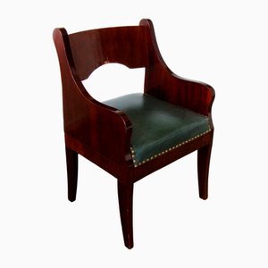 Russischer Stuhl aus Mahagoni und Grünem Leder, 1800er