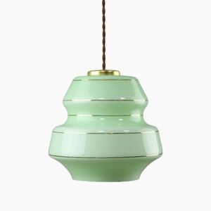 Mid-Century Pendant Lamp in Green Glass and Brass