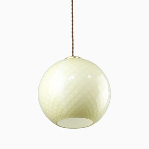 Lampe à Suspension Mid-Century en Verre Jaune et Laiton