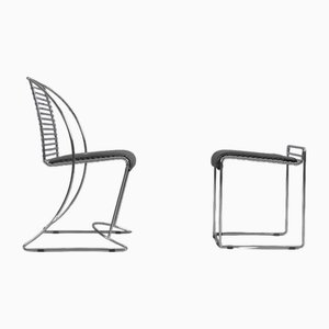 Steel Pipe Freibel Armchair with Stool with Leather Pillow from Till Behrens for Meyer Steel Furniture, 1990s, Set of 2