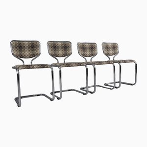 Chrome Chairs with Geometric Fabric Cover, Germany, 1960s, Set of 4