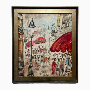 Impressionniste, France, Place du Tertre à Montmartre, 1960s, Huile, Encadré