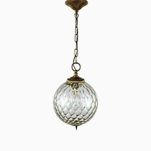 Vintage Gilt Brass and Textured Glass Ceiling Light