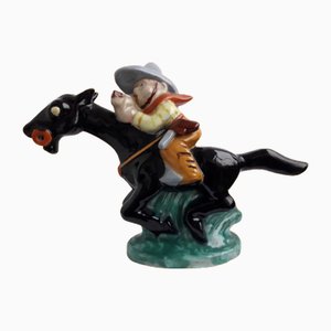 Large Art Deco Hand-Painted Cowboy on Horse from Komloss, 1920s