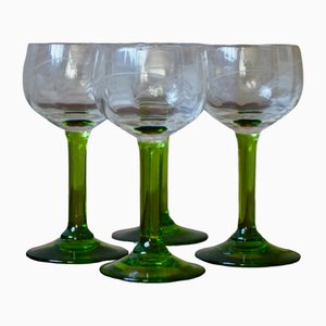 Clear & Green Wine Glasses from Meisenthal, Set of 12