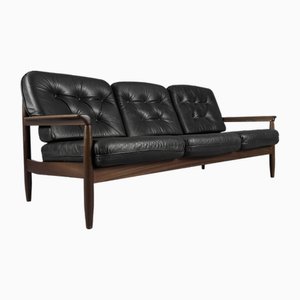 Mid-Century Scandinavian Modern Wood and Leather Sofa, 1960s