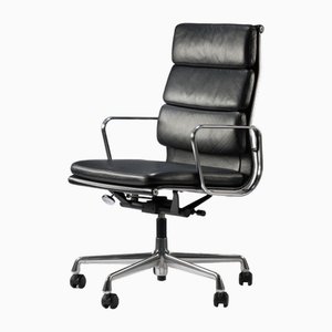 Vintage Adjustable EA219 Soft Padded Desk Chair in Black Leather by Charles & Ray Eames for Vitra, 1990s