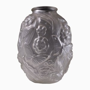 Grand Vase Art Déco en Verre Pressé, 1930s