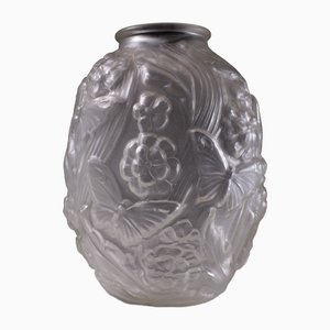Large Art Deco Satin Pressed Glass Vase, 1930s