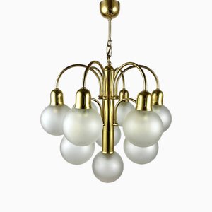 Vintage Gilt Brass and Frosted Glass Chandelier