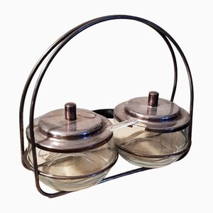 Silver-Plated Jam Jars with Stand, Set of 3