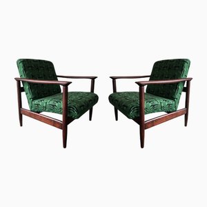 Mid-Century Armchairs in Green Jacquard by Edmund Homa, 1962, Set of 2