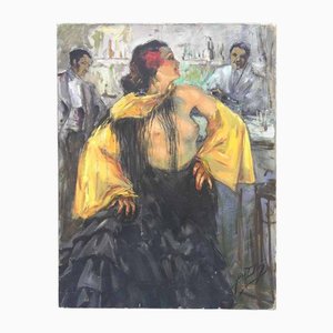 Yves Diey, Spanischer Art Deco Tänzer, 1920er, Öl auf Leinwand