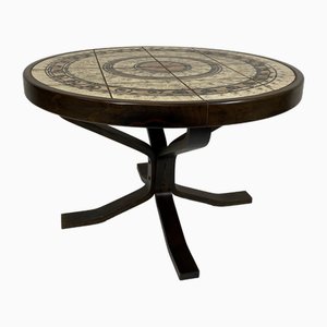 Danish Round Coffee Table with Rustic Tiles, 1960s