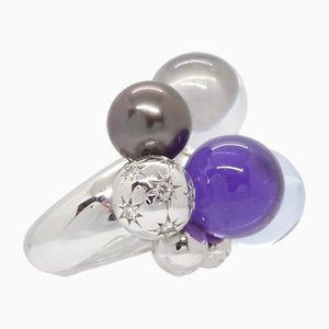 18k White Gold Pearl, Glass and Diamond Ring from Baccarat