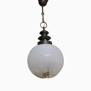 Lampada da soffitto vintage con paralume sferico in vetro colorato, anni '70