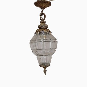 Antique Polished Crystal Glass Shade Ceiling Lamp, 1900s