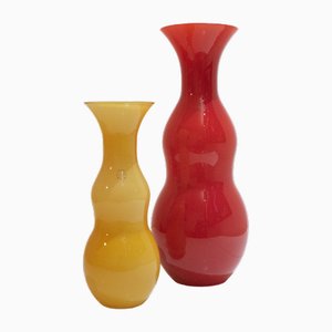 Rote und bernsteinfarbene Vasen von Paolo Venini für Venini, 2er Set