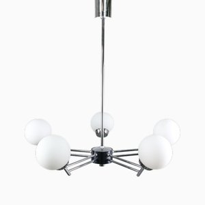 Vintage Chandelier in Chrome and Opaline, 1970s