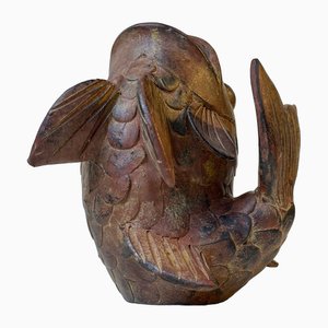 Vintage Terracotta Koi Fish Sculpture Vase, Asia, 1960s