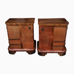 French Art Deco Cloud Walnut Bedside Cabinets with Inner Shelf, 1920s, Set of 2