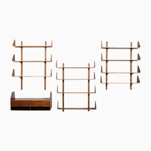 Sistema di mensole in teak, Danimarca, anni '50, set di 27